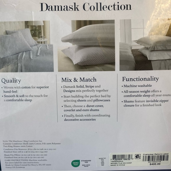 Charter Club Demask Designs Woven Tile Woven Tile 3 Piece King Comforter Set. - Picture 6 of 7
